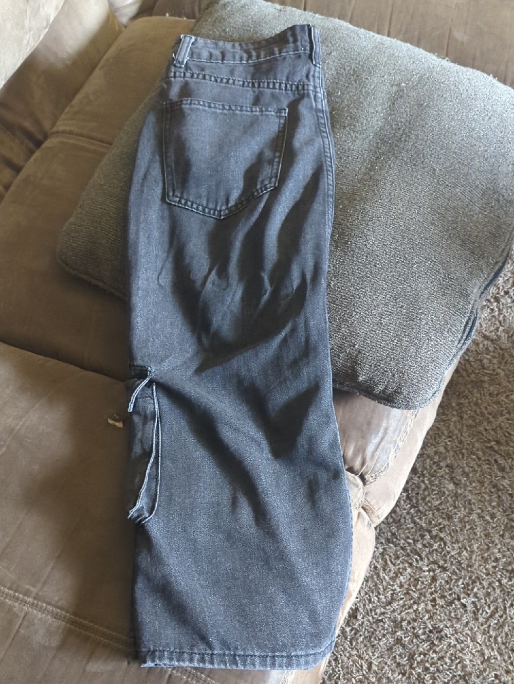 Dark Wash Denim Cargo Jean Skirt- Charcoal